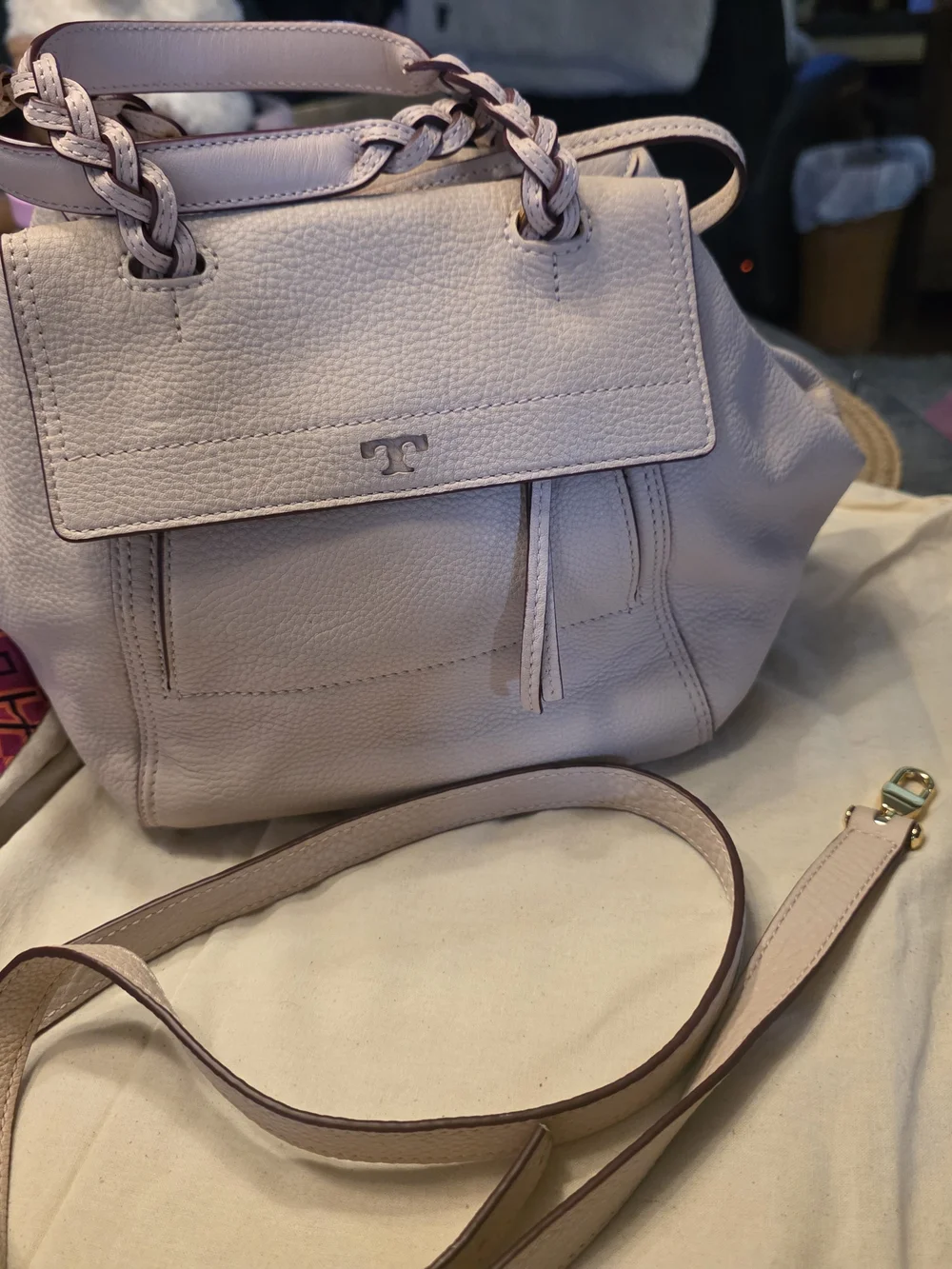 Tory Burch Blush Leather Tote with Braided Handles